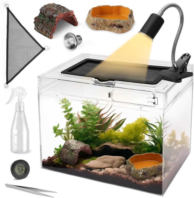 AZV Reptile Terrarium Starter Kit,8 Piece Small Reptile Tank with Escape-Proof Locks,Mesh Top,Multi-Vent Compatible Habitat,Durable Clear PC,Easy-Clean Waterproof Base for Geckos,Frogs,Spiders Small - Image 1